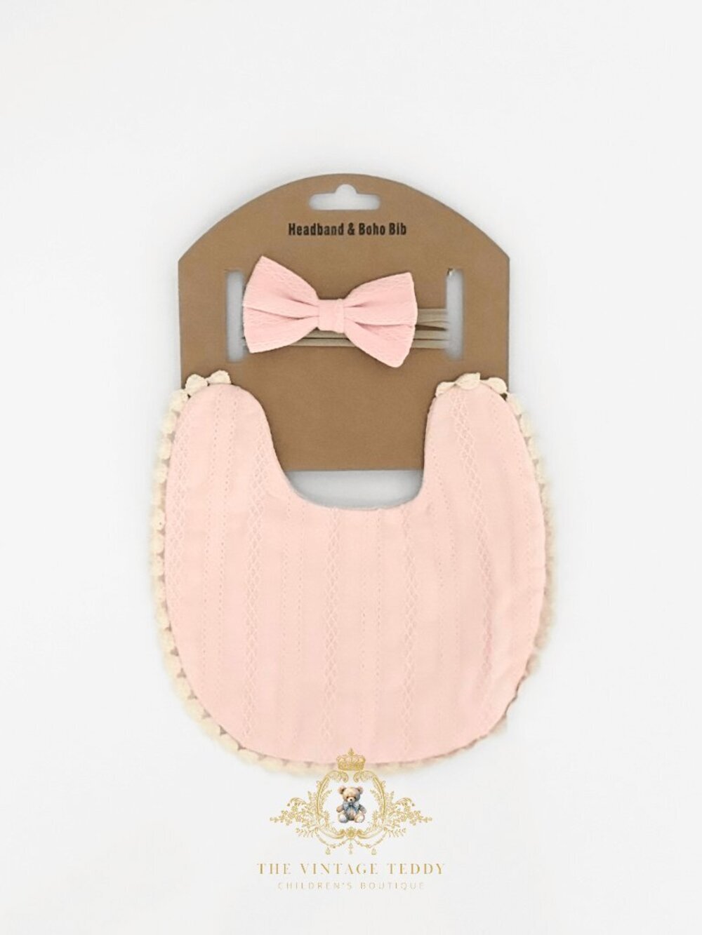 NWT Lovely Girls Baby Bib & Hair Bows Accessory Set Boutique Bohemian Eyelet OS